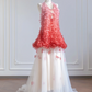 Pink gradient halter neck top and white tulle skirt set for a prom dress R8275