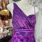 Purple asymmetrical neckline, fitted waist, bodycon mini skirt, prom dress R6354