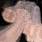 Light apricot round neck long sleeve fitted waist long ball gown, bridal dress R8761