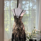 Champagne-colored halter-neck fitted black lace skirt sexy ball gown R7630