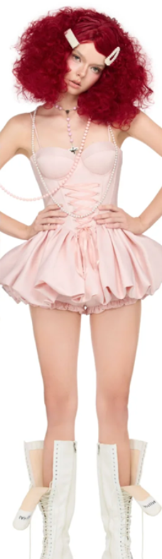 Pink suspender waist slim fit flower bud skirt short skirt homecoming dress R4495