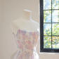Light purple floral print strapless fitted A-line ball gown, bridal dress R8450