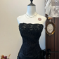 Black strapless lace waist slim A-line asymmetrical skirt elegant mid-length skirt homecoming dress R4293