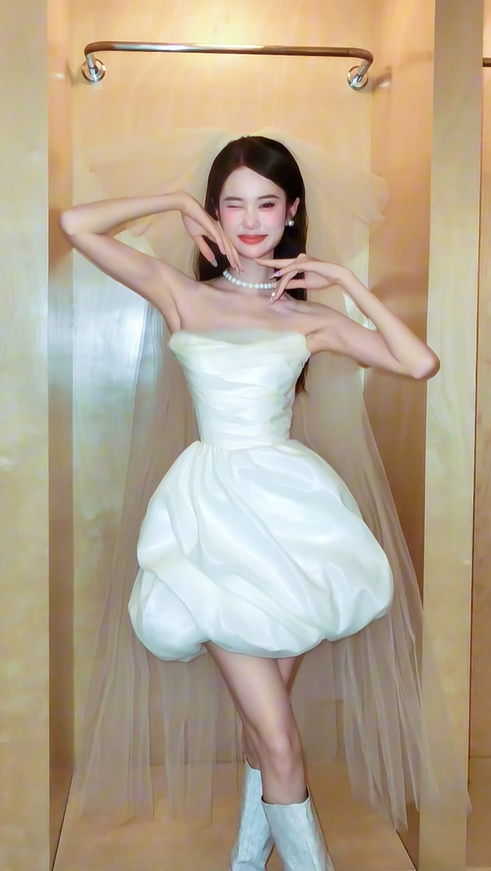 White tube top waist small flower bud design skirt cute short skirt homecoming dress R4212