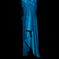 Blue halter-neck, fitted waist, pleated, revealing hips, sexy long ball gown R6675