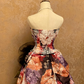 Vintage Floral Print Strapless Waist-Cinched Slim-Fit Floor-Length Ball Gown, Bridal Gown R7360