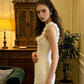 White vintage floral halter top with pearl embellishments, fitted waist, bodycon long ball gown, bridal gown R8577