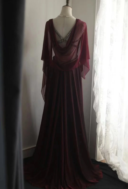 Deep red halter V-neck sexy fitted long ball gown R6715