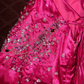 Pink halter neckline, fitted waist, sexy long ball gown R7033