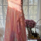 Light pink floral print halter-neck fitted bodycon long ball gown R7710