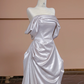 Silver-grey off-the-shoulder, high-end, fitted long elegant ball gown/bridal dress R8304