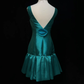 Lake blue deep V neckline waist slim fishtail skirt mid-length dress homecoming dress R4902