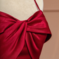 Red halter-neck fitted A-line long ball gown R8420