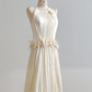Light apricot halter neck fitted waist long elegant ball gown R8190