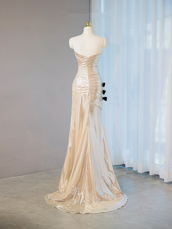 Light champagne-colored strapless, fitted, sexy long ball gown R9031