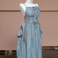 Gray-blue halter-neck fitted long ball gown/bridal dress R8333
