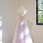 Light purple floral print strapless fitted A-line ball gown, bridal dress R8450