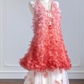 Pink gradient halter neck top and white tulle skirt set for a prom dress R8275