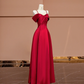 Red halter-neck fitted A-line long ball gown R8420