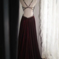 Deep red halter V-neck sexy fitted long ball gown R6715