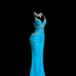 Blue halter-neck backless sexy fitted ball gown R6635