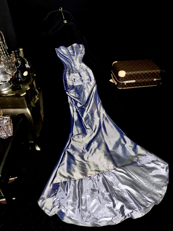 Light blue strapless fitted waist sexy long ball gown R6954