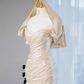 Light champagne-colored strapless, fitted, sexy long ball gown R9031