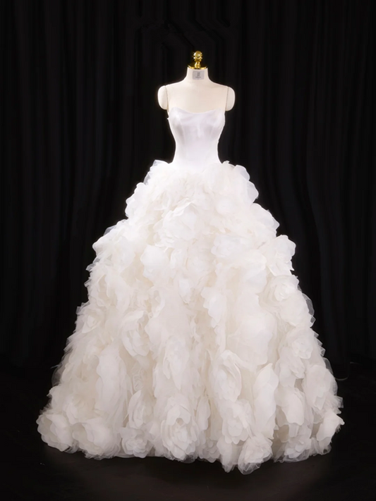 White strapless, fitted waist, full skirt, long ball gown, bridal dress R8911