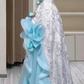Silver strapless fitted waist blue floral sexy long ball gown R6433
