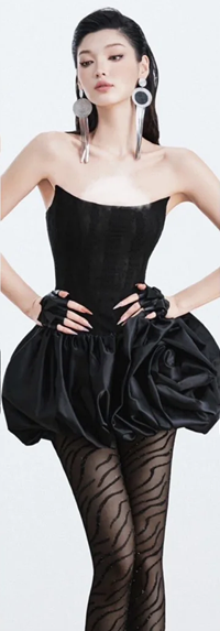 Black tube top waist slimming and slimming high-end flower bud skirt short skirt homecoming dress R4615