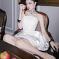 White satin tube top waist slim design temperament short skirt homecoming dress R4656