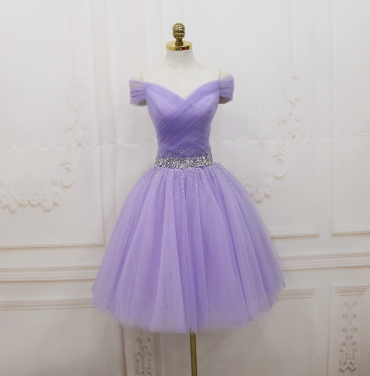 Minimalist Purple Homecoming Dress ,Tulle Beaded Corset Short Prom Dress RS1671