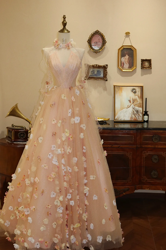 Pink halter-neck, fitted, long ball gown/bridal dress R7187