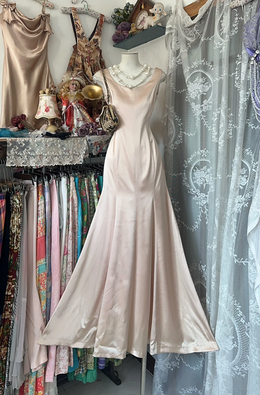 Light pink sleeveless satin waist slim elegant mermaid maxi ball gown R6155