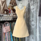Pale yellow sleeveless fitted waist A-line short prom dress R7473