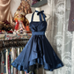 Navy Blue Halter Neck Waist-Cinched Full Skirt Short-Length Ball Gown R7433