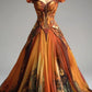 Orange one-shoulder floral dress with slim waist and sexy, prom dress R5365