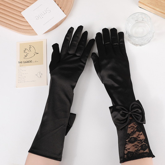 Stage performance long bow lace gloves satin wedding dress bride etiquette performance     S6256