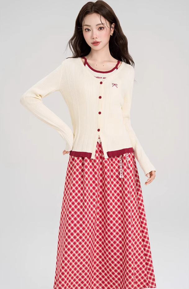 Gentle style knitted cardigan top skirt new style age-reducing outfit R2397