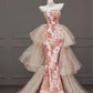 Pink floral tube top sexy dress with waist and hips, prom dress R5291