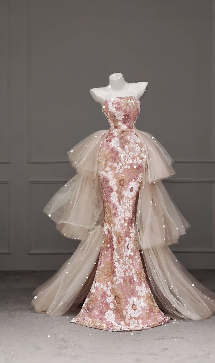 Pink floral tube top sexy dress with waist and hips, prom dress R5291