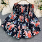 Holiday one-shoulder off-shoulder printed chiffon jumpsuit skirt super fairy wide-leg pants jumpsuit R0380