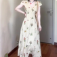 Retro v-neck floral dress 2025 new gentle temperament waist a-line long skirt R0747