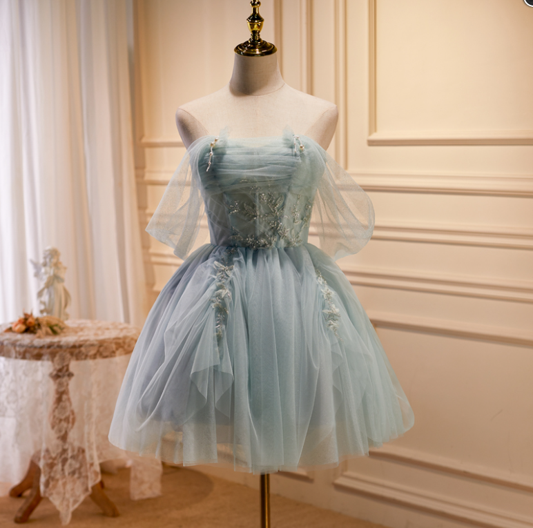 Charming Beaded Homecoming Dress ,Tulle Embroidered Corset Short Prom Dress RS1672