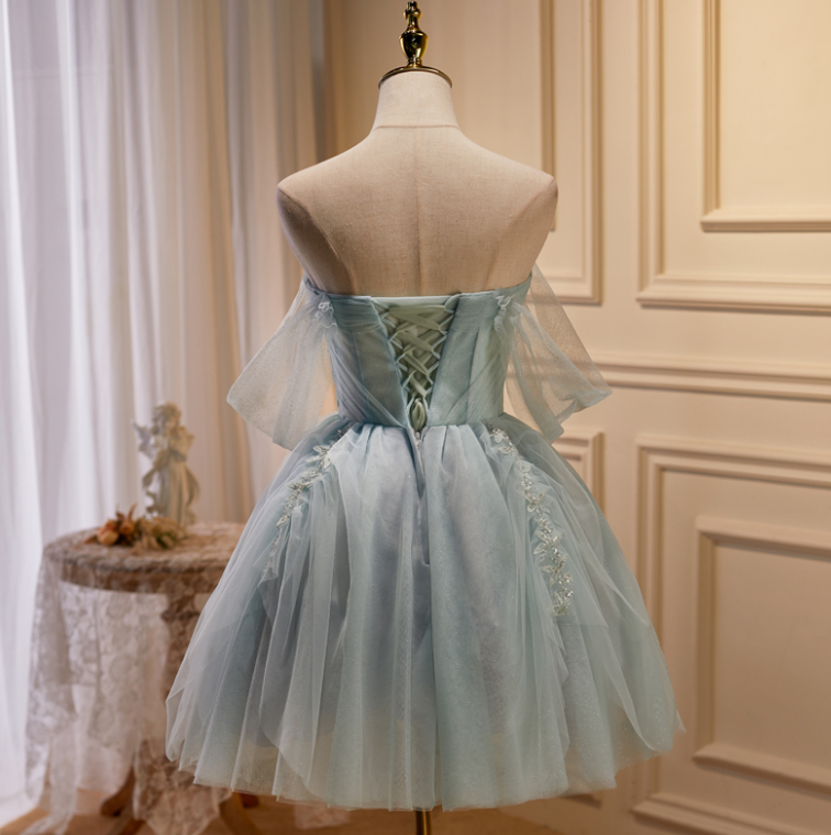Charming Beaded Homecoming Dress ,Tulle Embroidered Corset Short Prom Dress RS1672