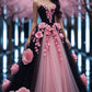 Elegant black tube top dress with three-dimensional flowers, slim waist and wide skirt, prom dress R5318