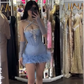 Blue halter neck slim waist hip sexy design short skirt homecoming dress R5485