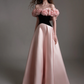 French Chic Blackpink A-Line Flower-Strapless Corset Maxi Prom Dress Evening Dress RS416