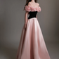 French Chic Blackpink A-Line Flower-Strapless Corset Maxi Prom Dress Evening Dress RS416