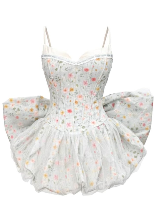 Cute White Floral A-Line Spaghetti Straps Bodycon Mini Summer Dress Homecoming Dress RS418